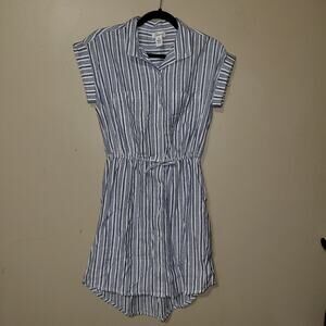 JAPNA Blue‎ White Striped 100% Cotton Button Front Dress Womens Size S Small